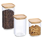 Vorratsdosen 3er Set mit Bambusdeckel, Glas, Kaffee, Müsli, luftdicht