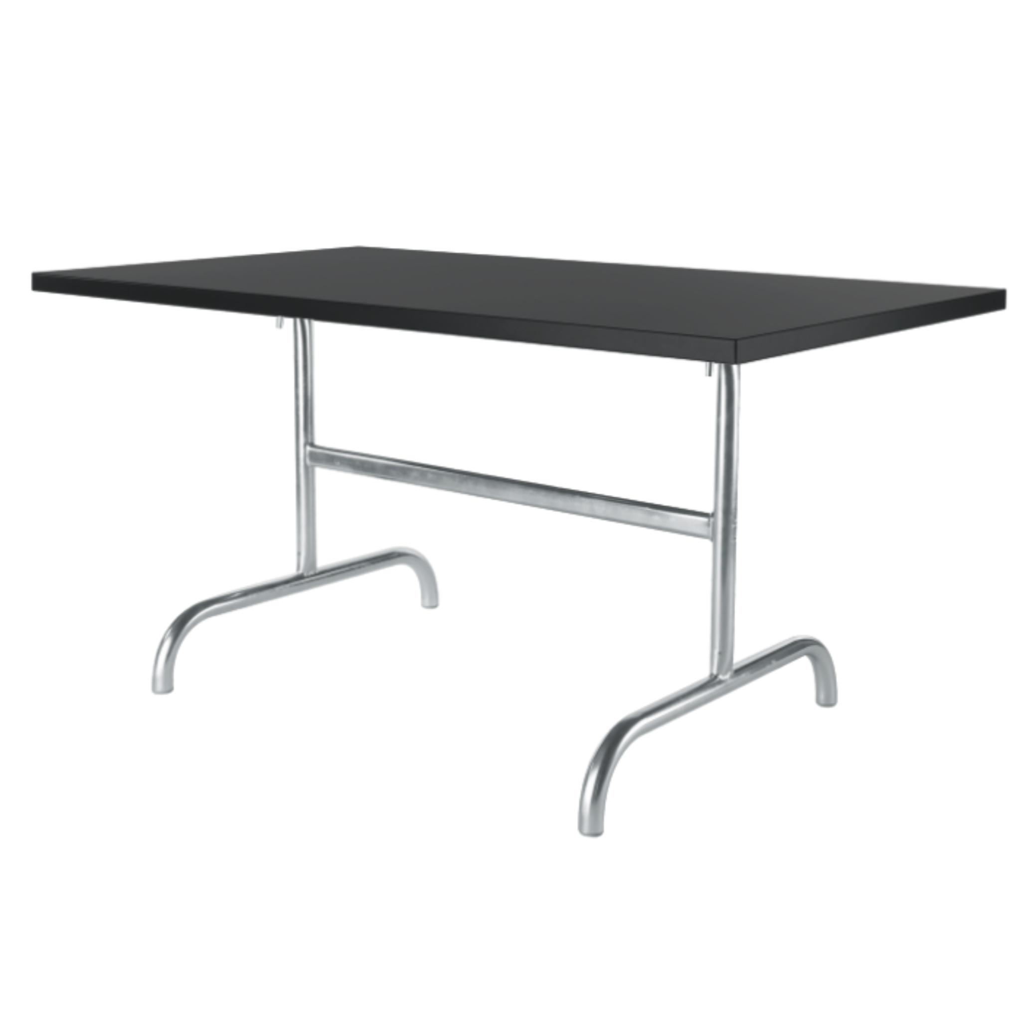 Moderne Esstisch mit schwarzer Tischplatte und silbernem Metallgestell, Designertisch für Küche und Esszimmer