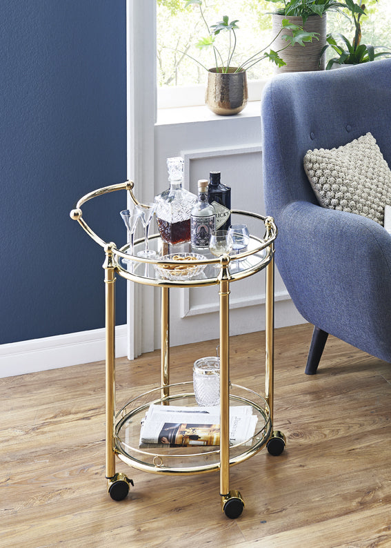 HAKU Möbel Servierwagen aus Metall mit Glas in Gold