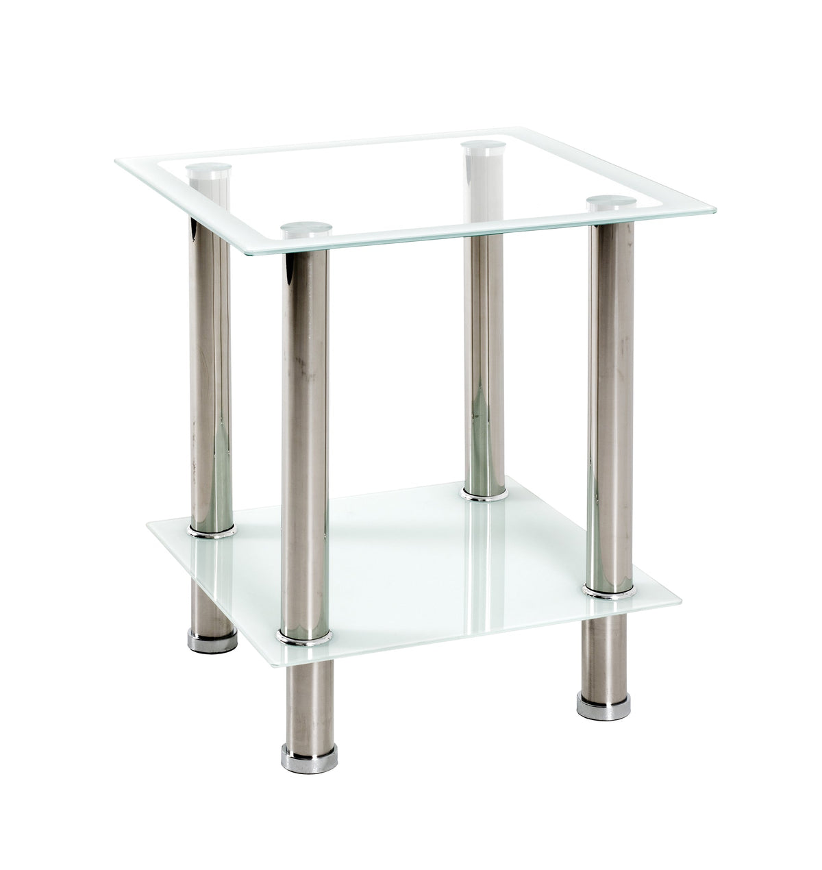 HAKU Möbel Beistelltisch aus Edelstahl mit Glas in Silber 40 x 40 x 46 cm in Edelstahl, Weiss