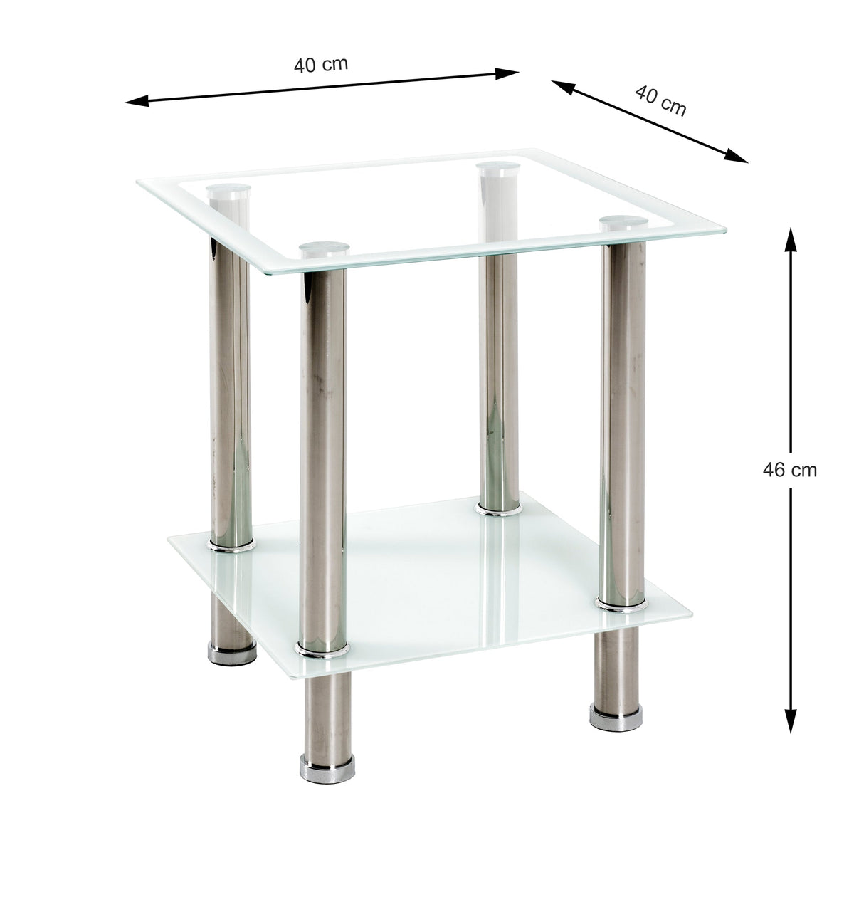 HAKU Möbel Beistelltisch aus Edelstahl mit Glas in Silber 40 x 40 x 46 cm in Edelstahl, Weiss