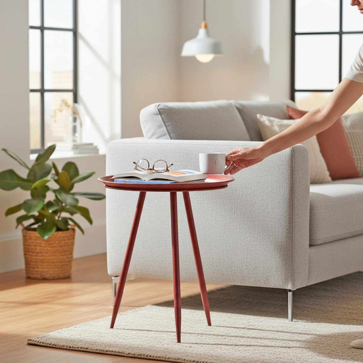 HAKU Möbel Beistelltisch aus Metall H 47-54 cm Ø 38-44 cm, Ø 38 cm, H 47 cm in Rot