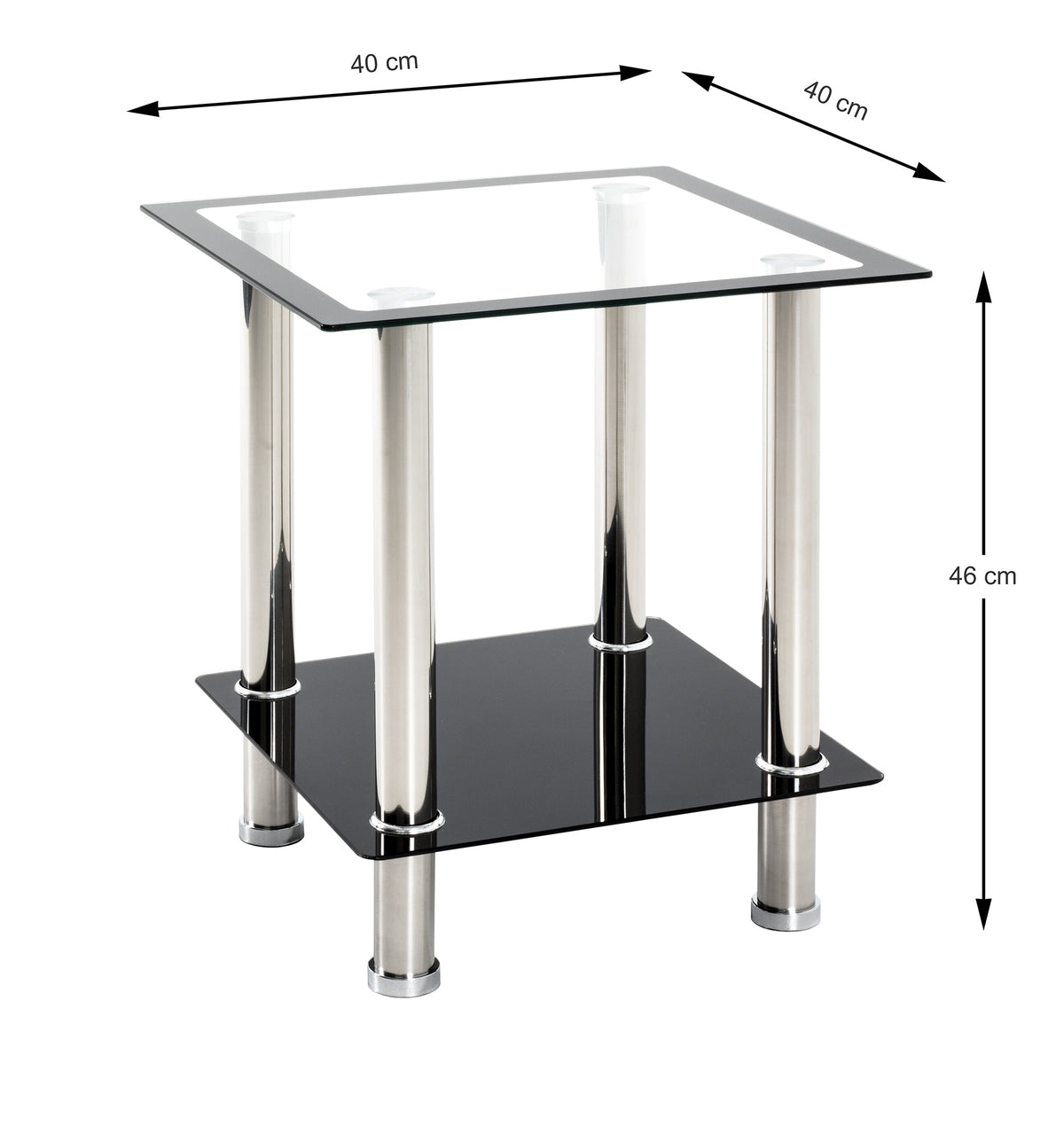 HAKU Möbel Beistelltisch aus Edelstahl mit Glas in Silber 40 x 40 x 46 cm in Edelstahl, Schwarz