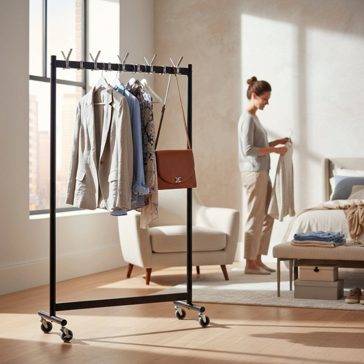 HAKU Möbel Rollgarderobe aus Metall in Schwarz