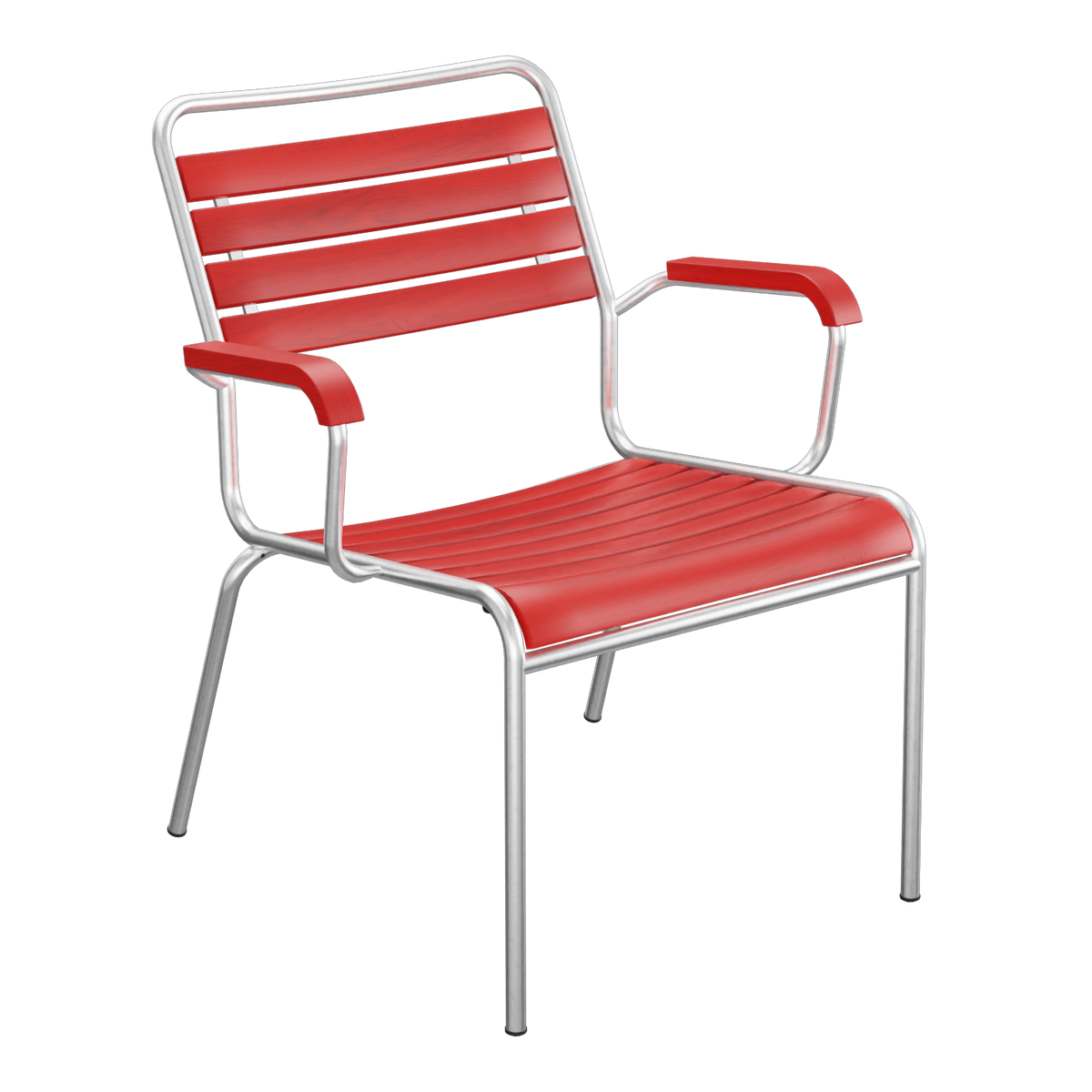 Aluminium Gartenstuhl mit roten Lamellen und Armlehnen – modernes Design für Balkon und Terrasse