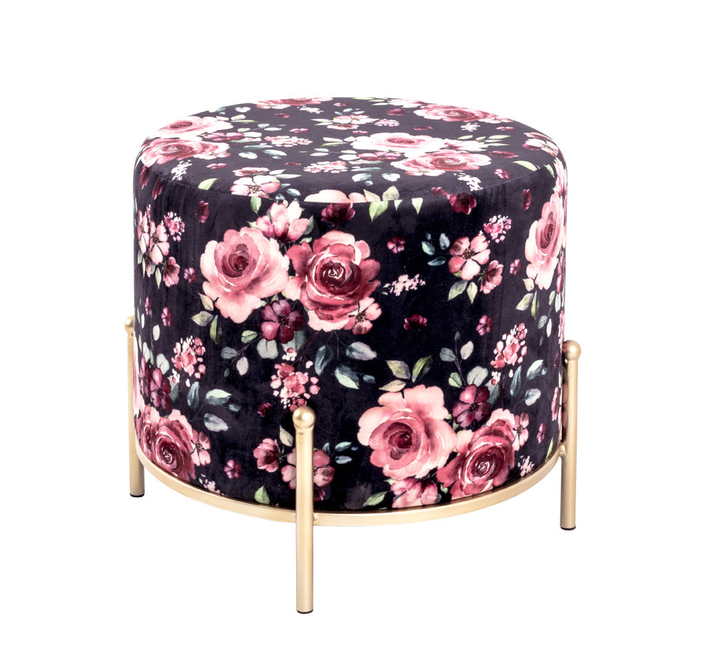 HAKU Möbel Hocker aus Textil Motiv Blume und Floral in Blau 48 x 40 cm