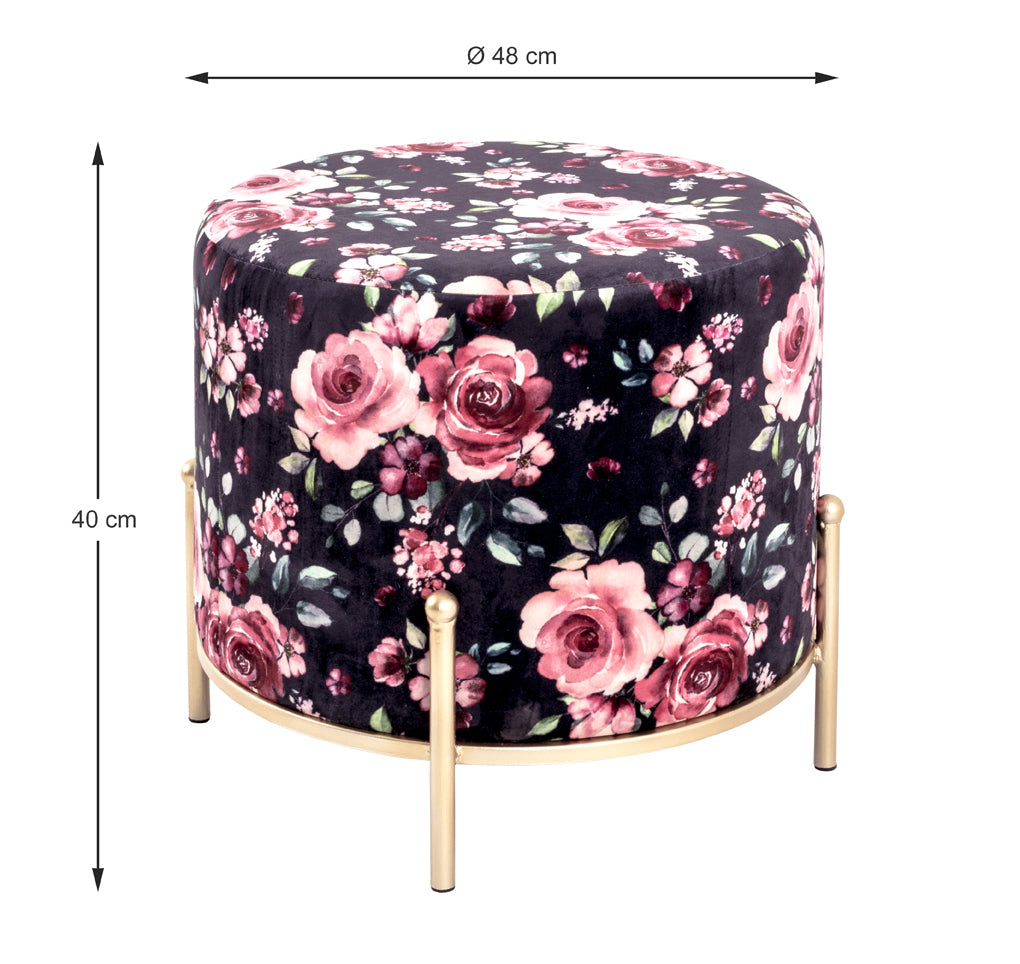 HAKU Möbel Hocker aus Textil Motiv Blume und Floral in Blau 48 x 40 cm