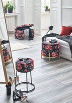 HAKU Möbel Hocker aus Textil Motiv Blume und Floral in Blau 30 x 46 cm