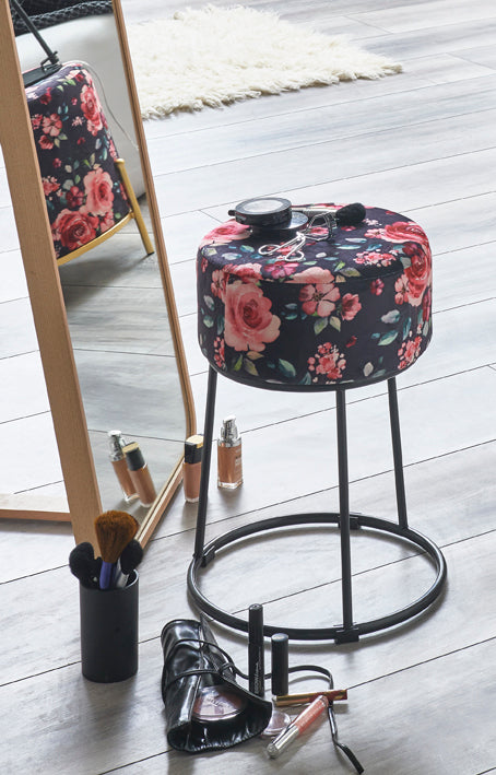 HAKU Möbel Hocker aus Textil Motiv Blume und Floral in Blau 30 x 46 cm