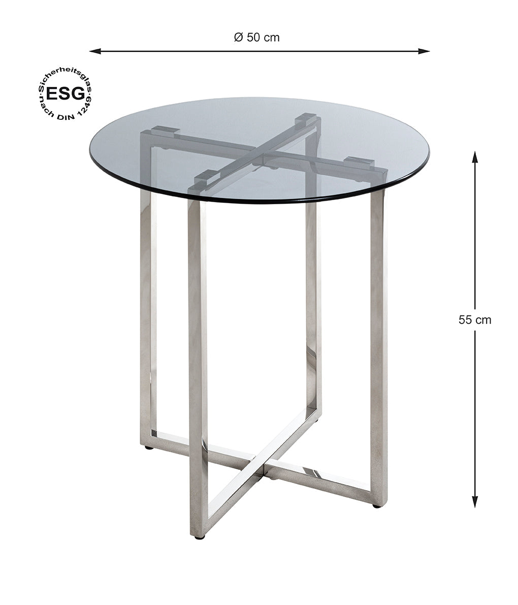 HAKU Möbel Beistelltisch aus Metall Füsse höhenverstellbar in Silber 50 x 55 cm