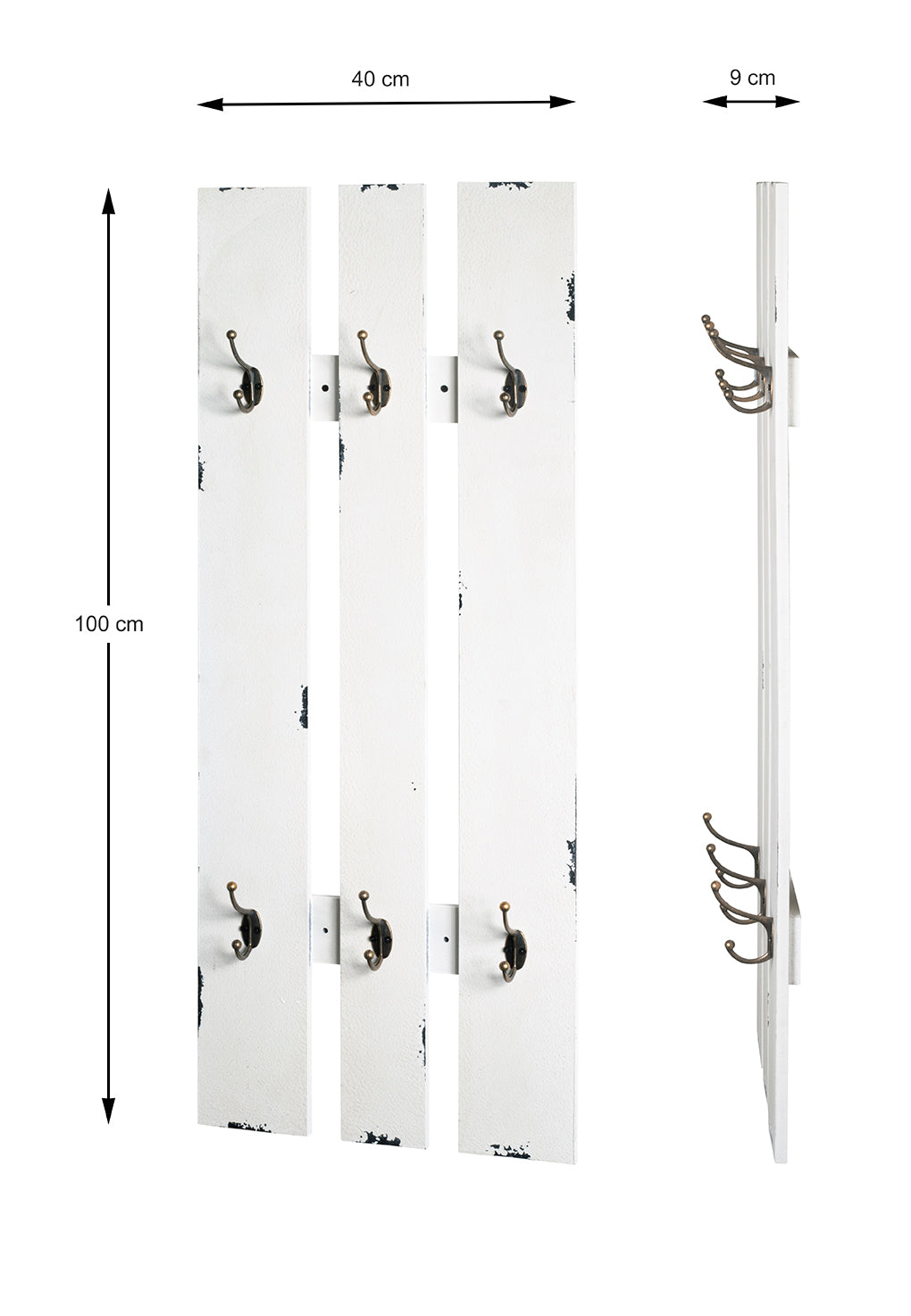 HAKU Möbel Wandgarderobe aus MDF in Weiss 40 x 9 x 100 cm