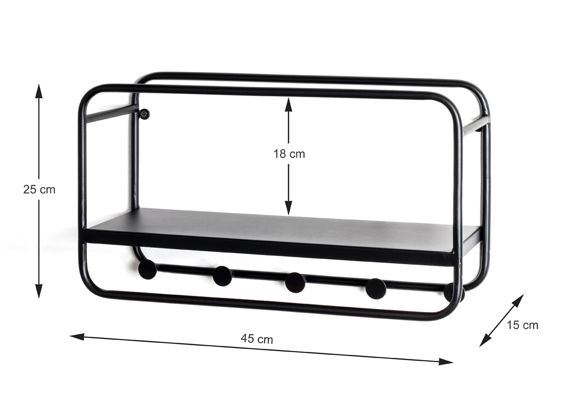 HAKU Möbel Wandgarderobe aus Metall in Schwarz 45 x 15 x 25 cm