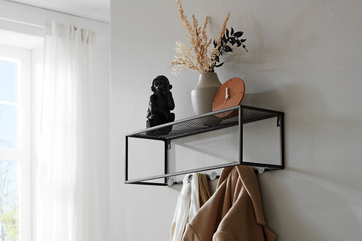 HAKU Möbel Wandgarderobe aus Metall in Schwarz 50 x 16 x 16 cm