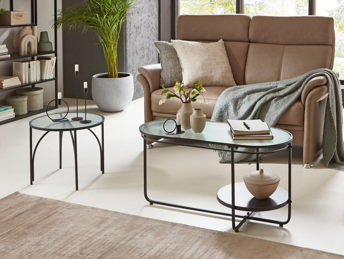 HAKU Möbel Couchtisch aus Metall mit Glas in Schwarz 90 x 42 x 49 cm