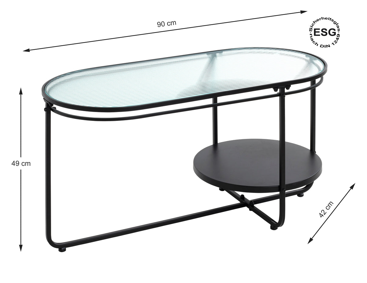 HAKU Möbel Couchtisch aus Metall mit Glas in Schwarz 90 x 42 x 49 cm