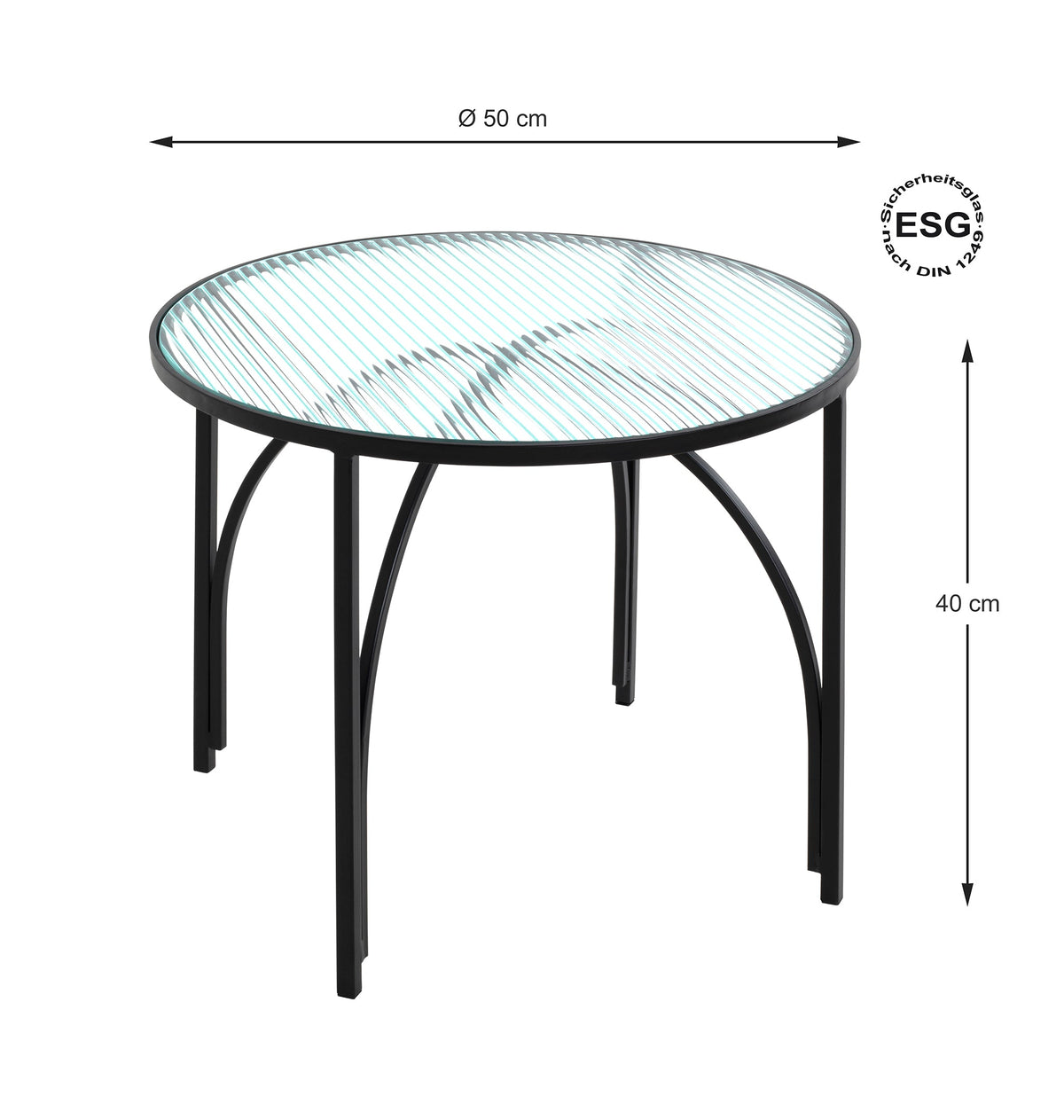 HAKU Möbel Beistelltisch aus Metall mit Glas in Schwarz 50 x 40 cm