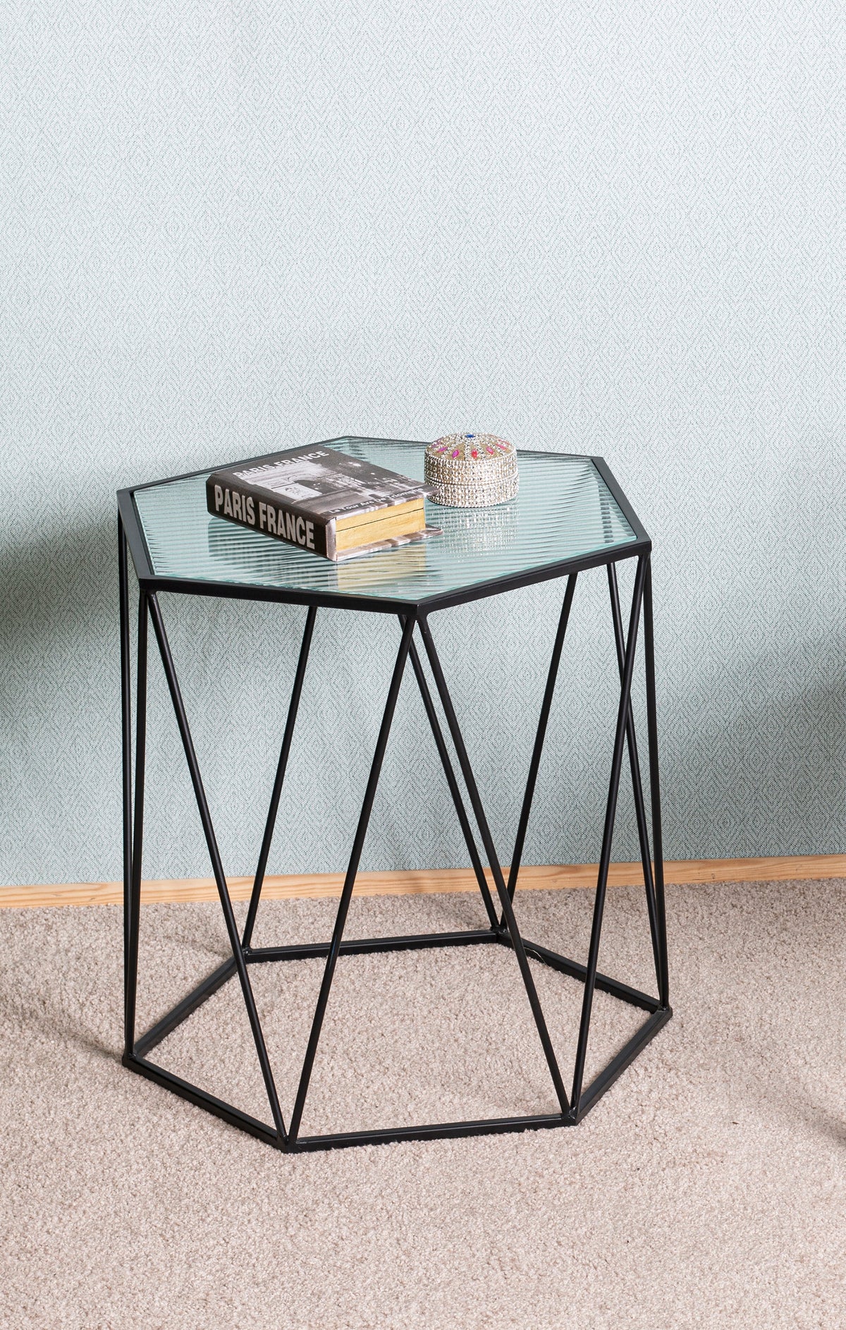 HAKU Möbel Beistelltisch aus Metall mit Glas in Schwarz 46 x 40 x 46 cm