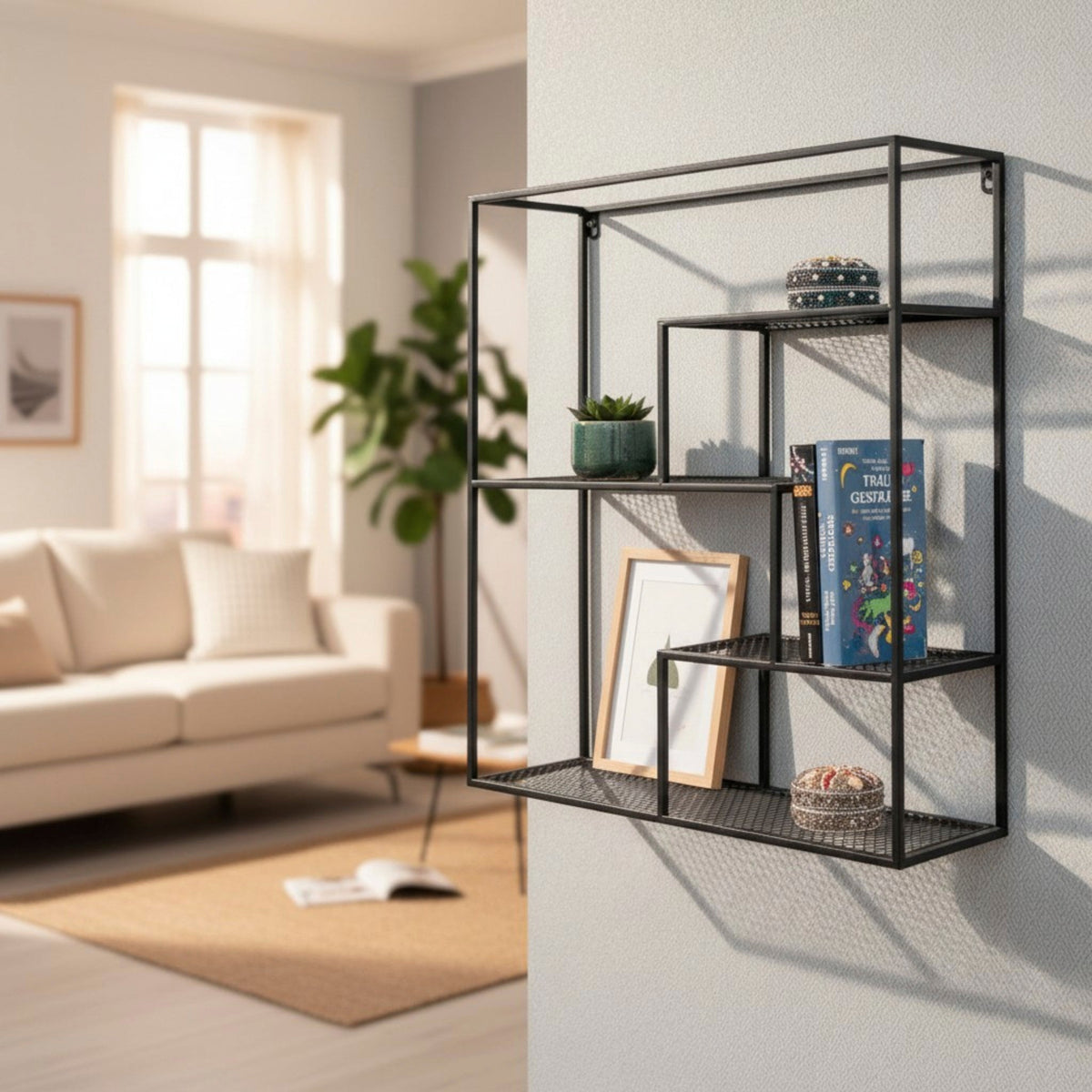 HAKU Möbel Wandregal aus Metall in Schwarz 50 x 18 x 60 cm
