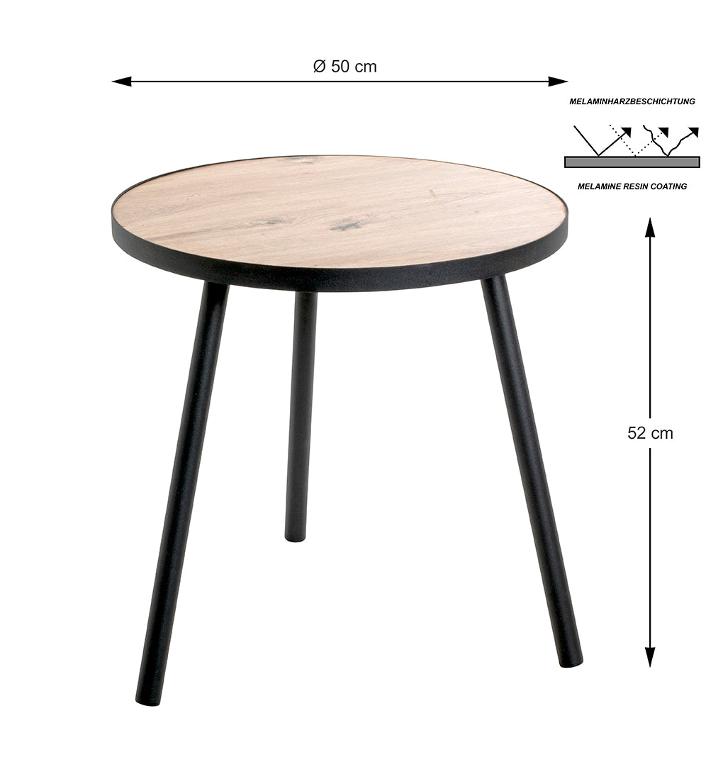 HAKU Möbel Beistelltisch aus MDF kratzbeständig in Braun 50 x 52 cm in Eiche, Schwarz (Eiche hell)