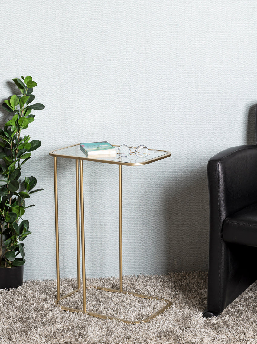 HAKU Möbel Beistelltisch aus Metall mit Glas in Gold 45 x 30 x 65 cm
