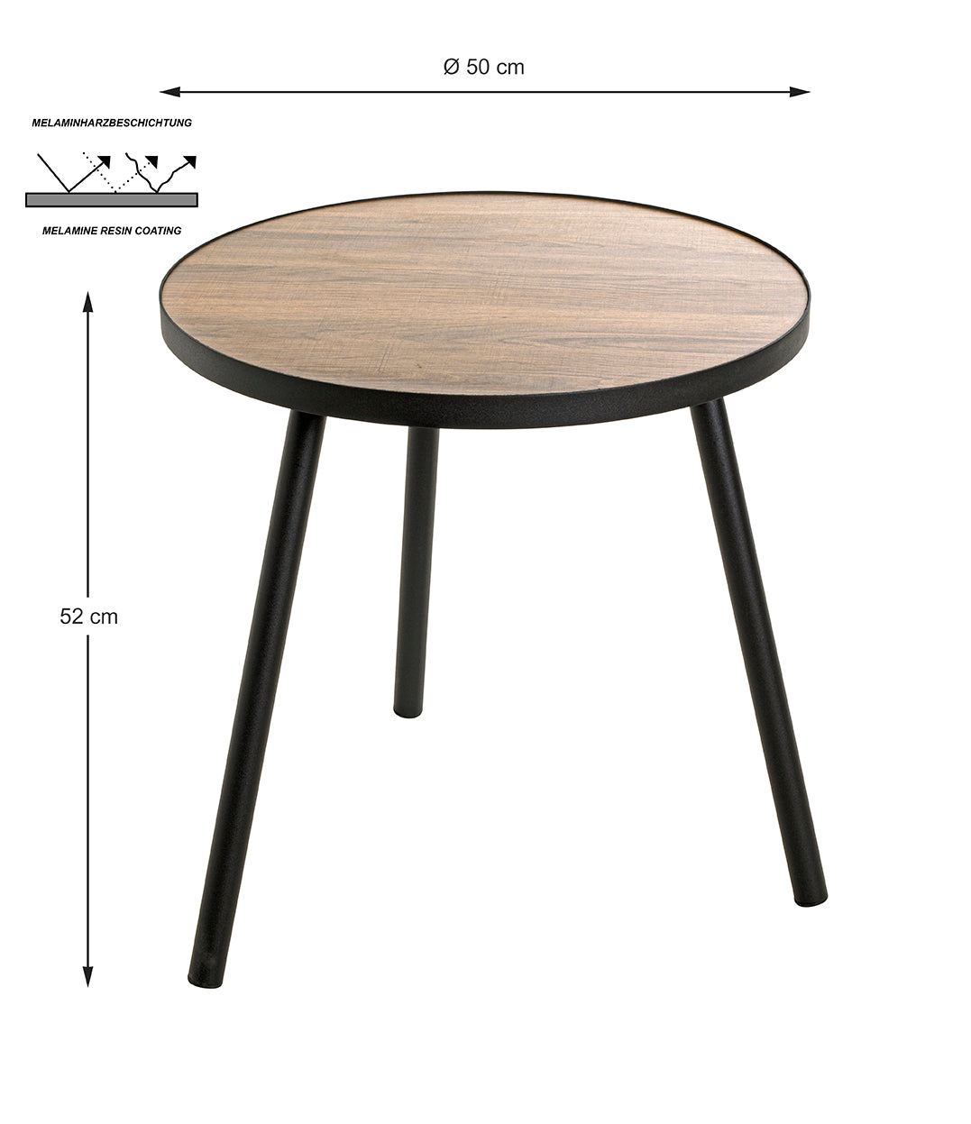 HAKU Möbel Beistelltisch aus MDF kratzbeständig in Braun 50 x 52 cm in Eiche, Schwarz