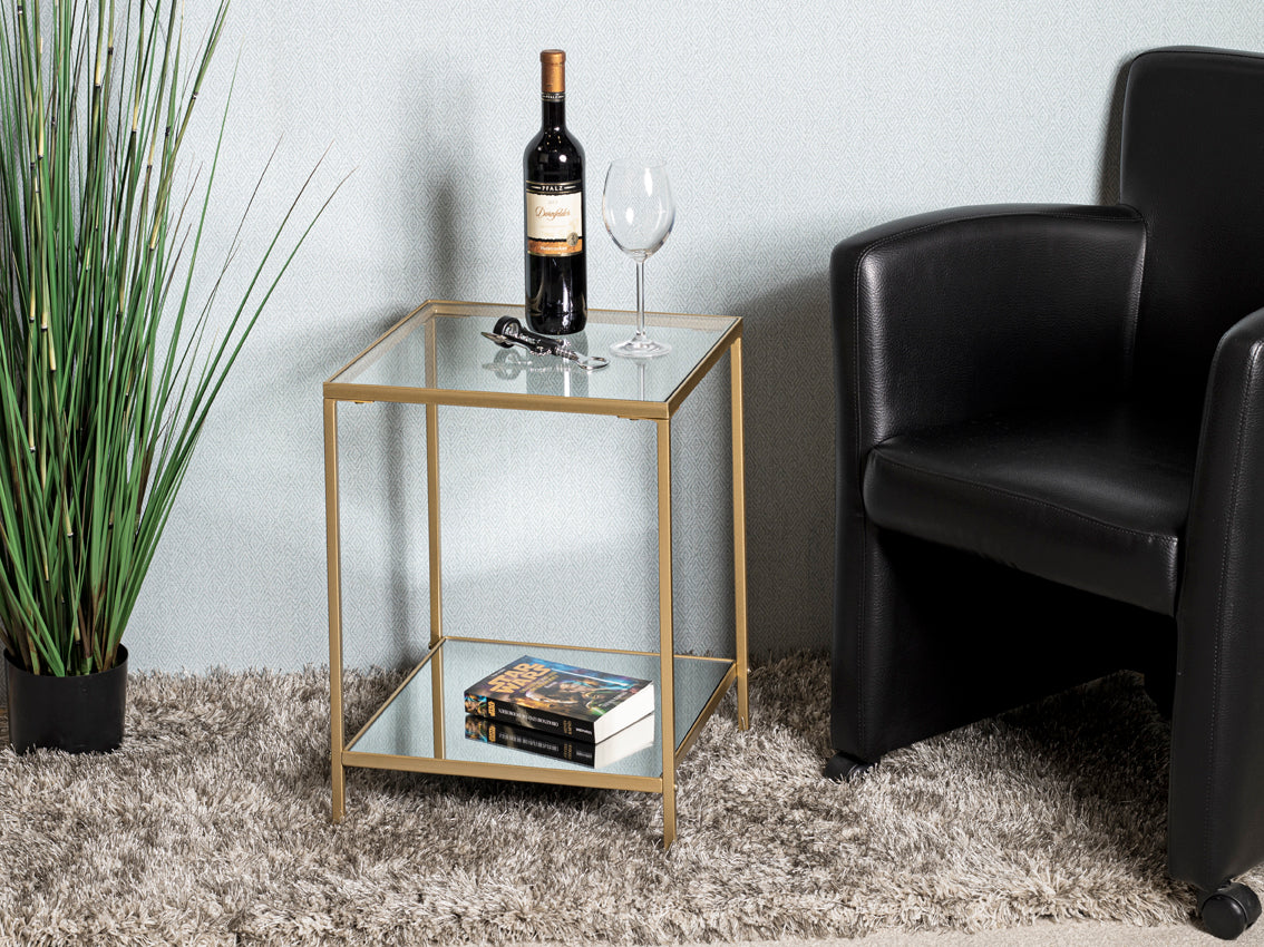 HAKU Möbel Beistelltisch aus Metall mit Glas in Gold 39 x 39 x 55 cm