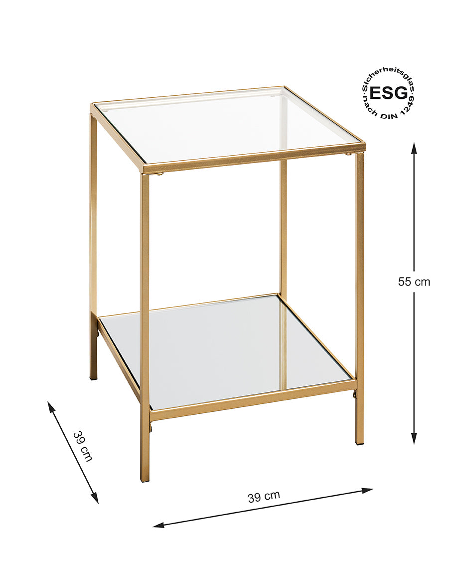 HAKU Möbel Beistelltisch aus Metall mit Glas in Gold 39 x 39 x 55 cm