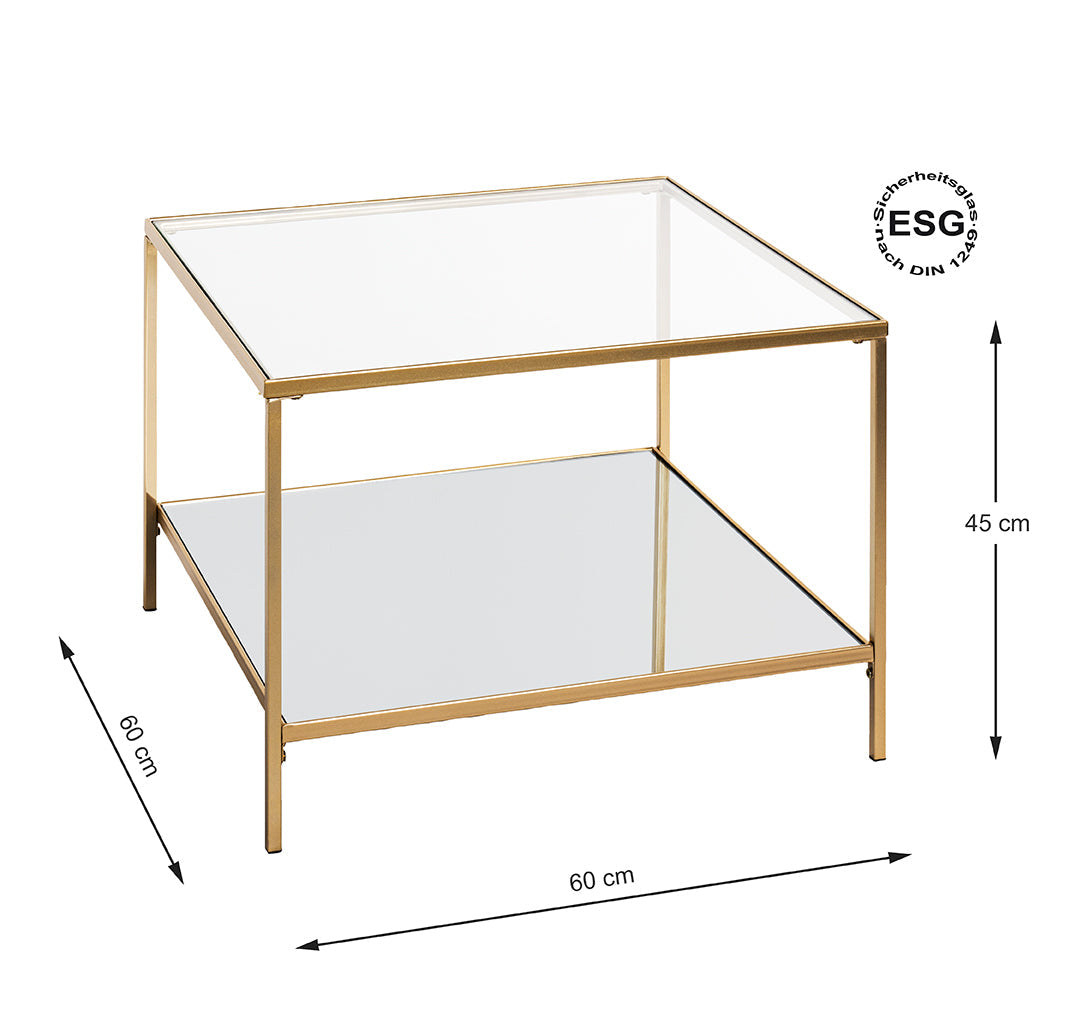 HAKU Möbel Beistelltisch aus Metall mit Glas in Gold 60 x 60 x 45 cm