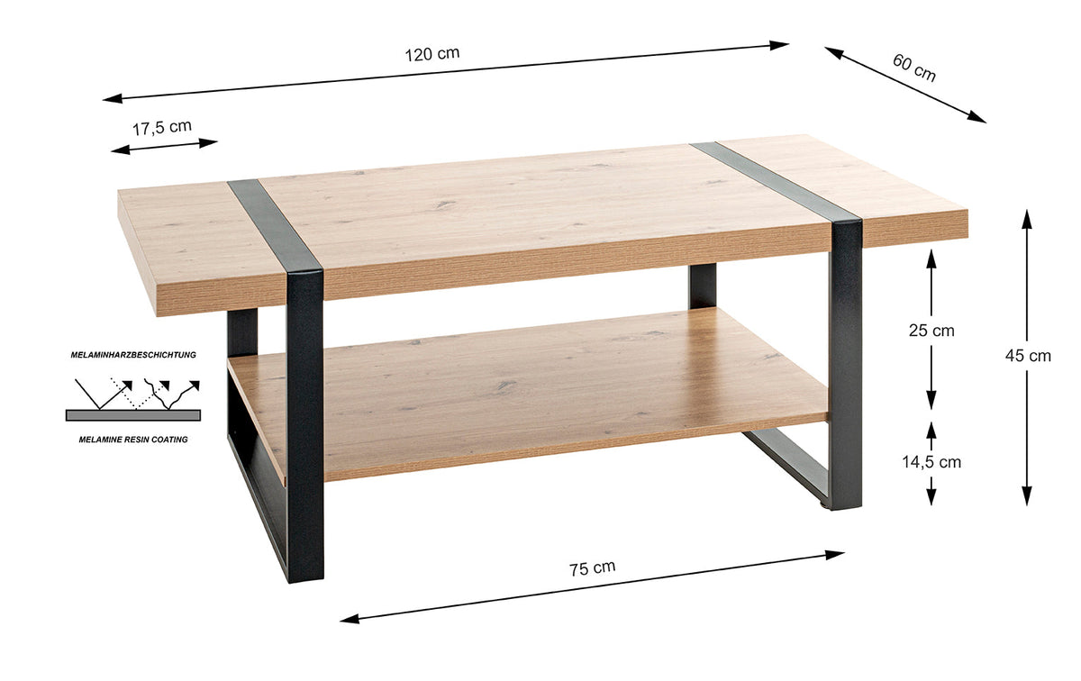 HAKU Möbel Couchtisch aus Holzwerkstoff kratzbeständig in Braun in Eiche, Schwarz (Eiche hell)