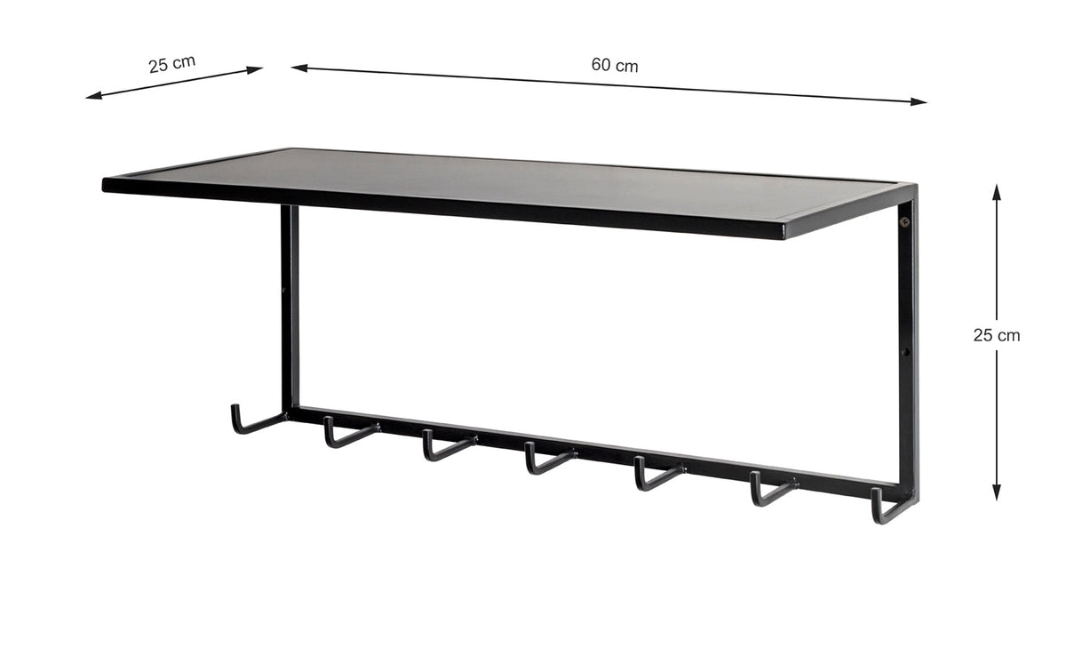 HAKU Möbel Wandgarderobe aus Metall in Schwarz B 30-60 cm H 10-25 cm, 60 x 25 cm, H 25 cm