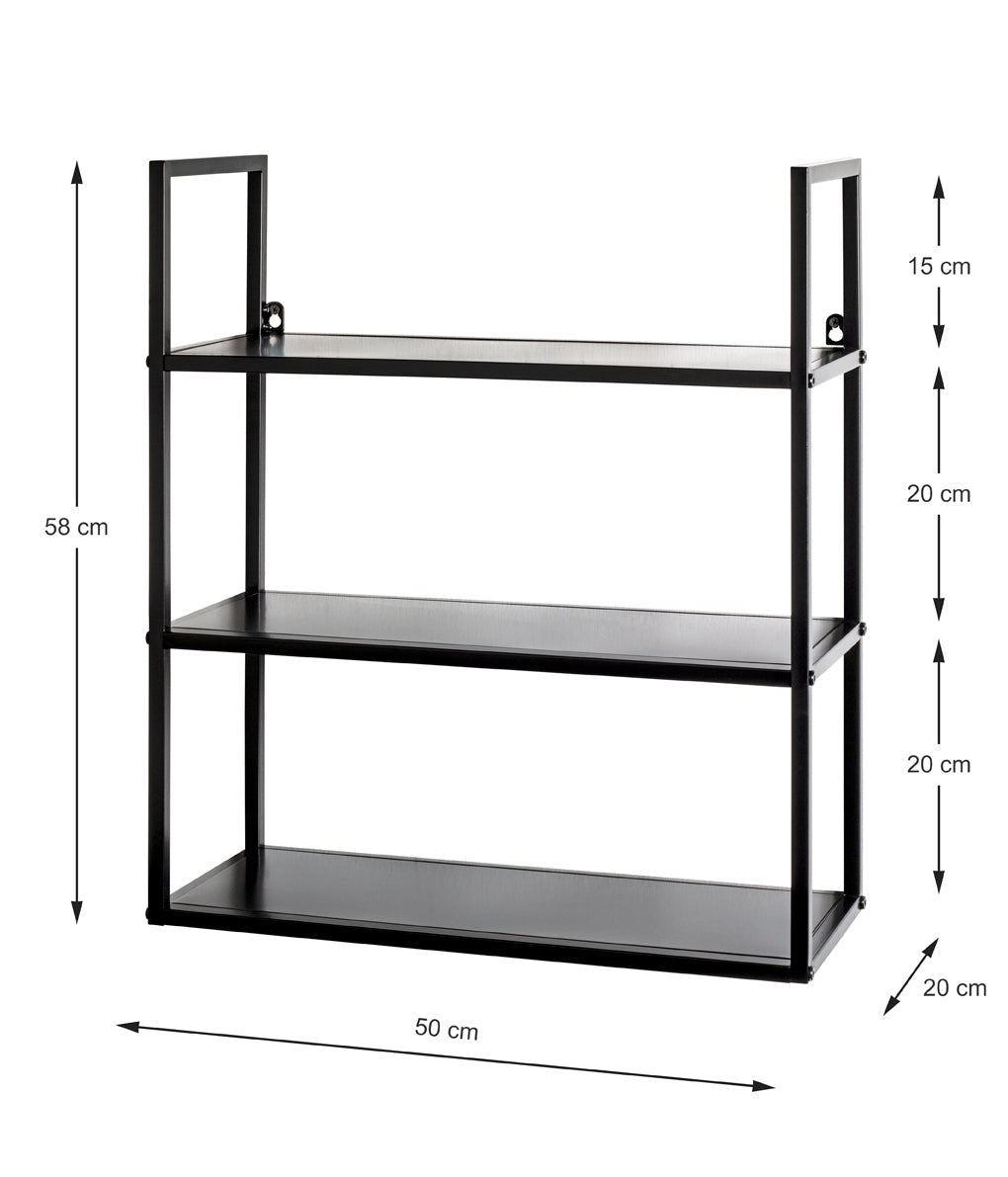 HAKU Möbel Wandregal aus Metall in Schwarz B 36-50 cm H 36-58 cm, 50 x 20 cm, H 58 cm