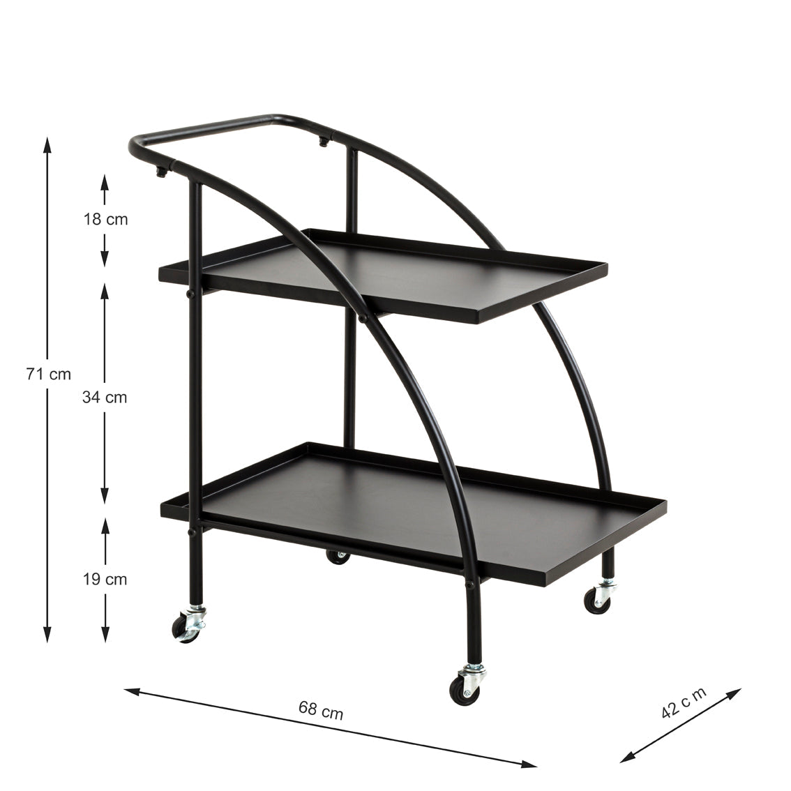 HAKU Möbel Servierwagen aus Metall in Schwarz 68 x 42 x 71 cm