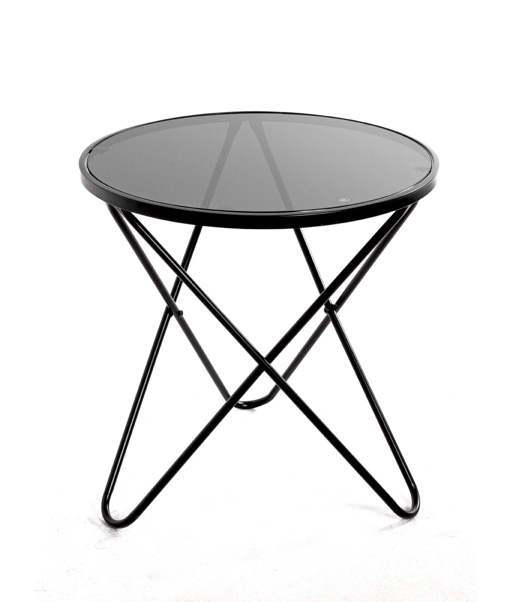 HAKU Möbel Beistelltisch aus Metall mit Glas in Schwarz 55 x 56 cm