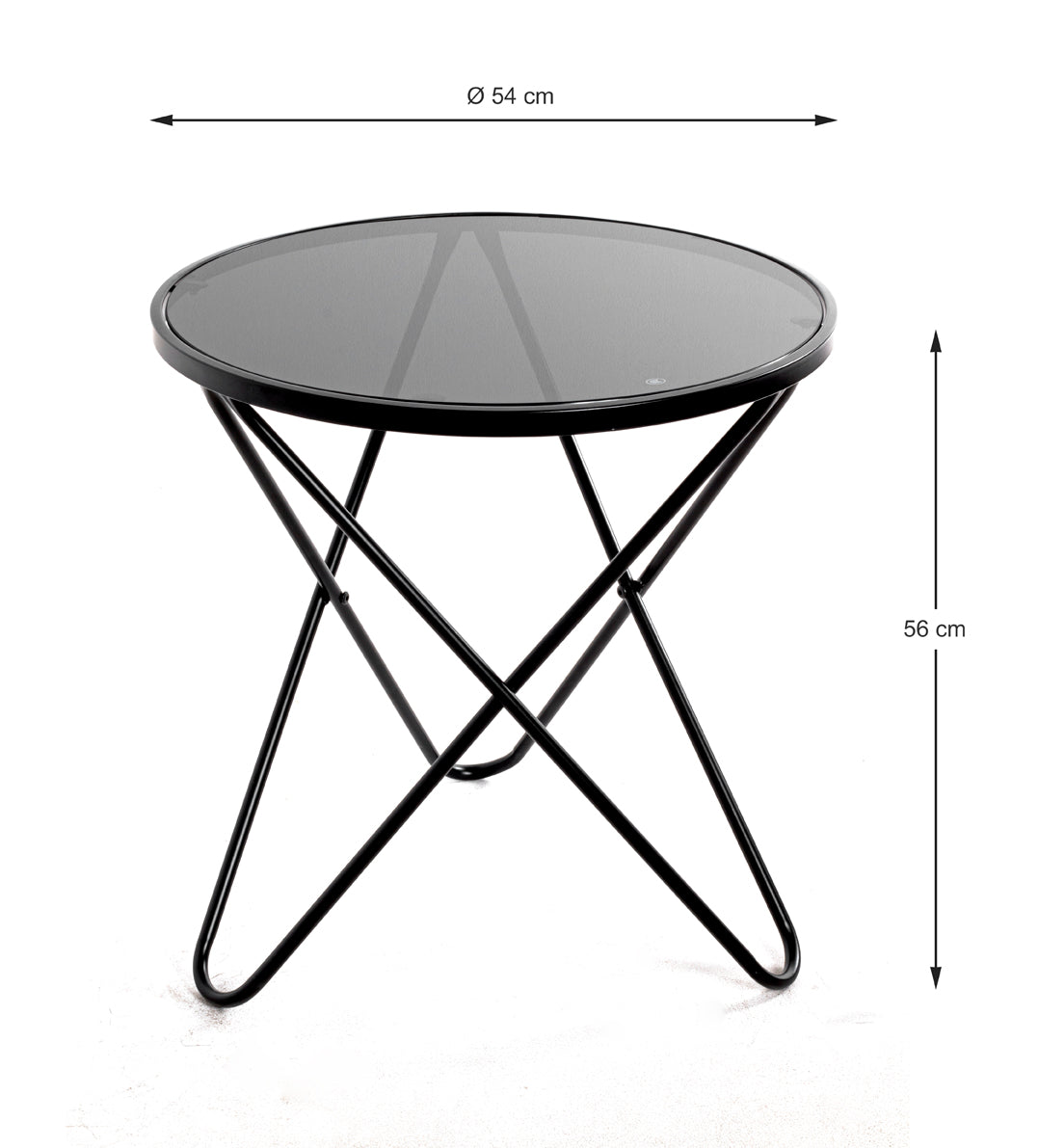 HAKU Möbel Beistelltisch aus Metall mit Glas in Schwarz 55 x 56 cm