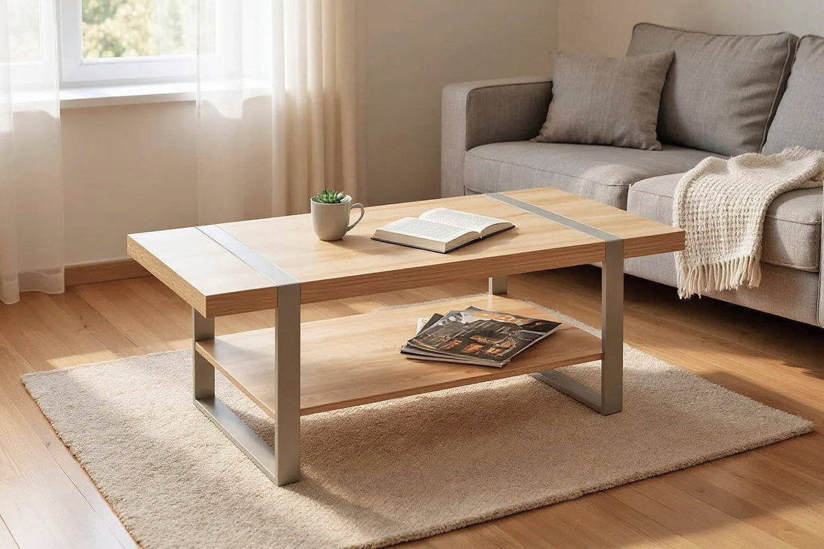 HAKU Möbel Couchtisch aus Holzwerkstoff kratzbeständig in Braun in Eiche, Grau (Eiche natur, Kaschmirgrau)