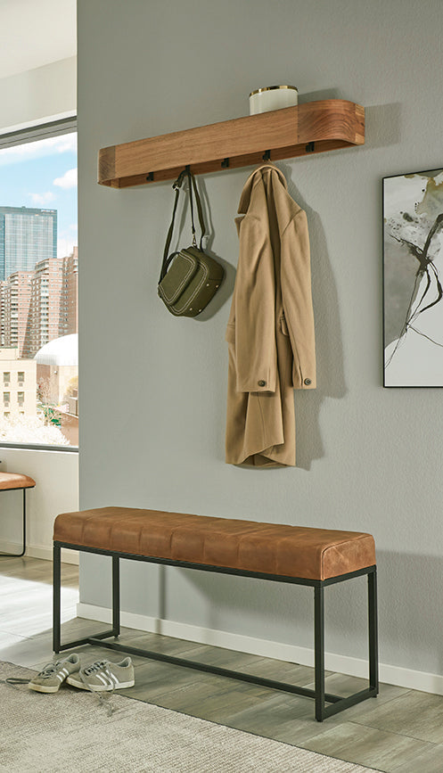 HAKU Möbel Bank aus Leder gepolstert in Braun B 100-150 cm H 48 cm, 100 x 38 cm, H 48 cm