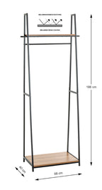 HAKU Möbel Garderobenständer aus MDF kratzbeständig in Schwarz, 68 x 40 cm, H 166 cm in Eiche, Schwarz