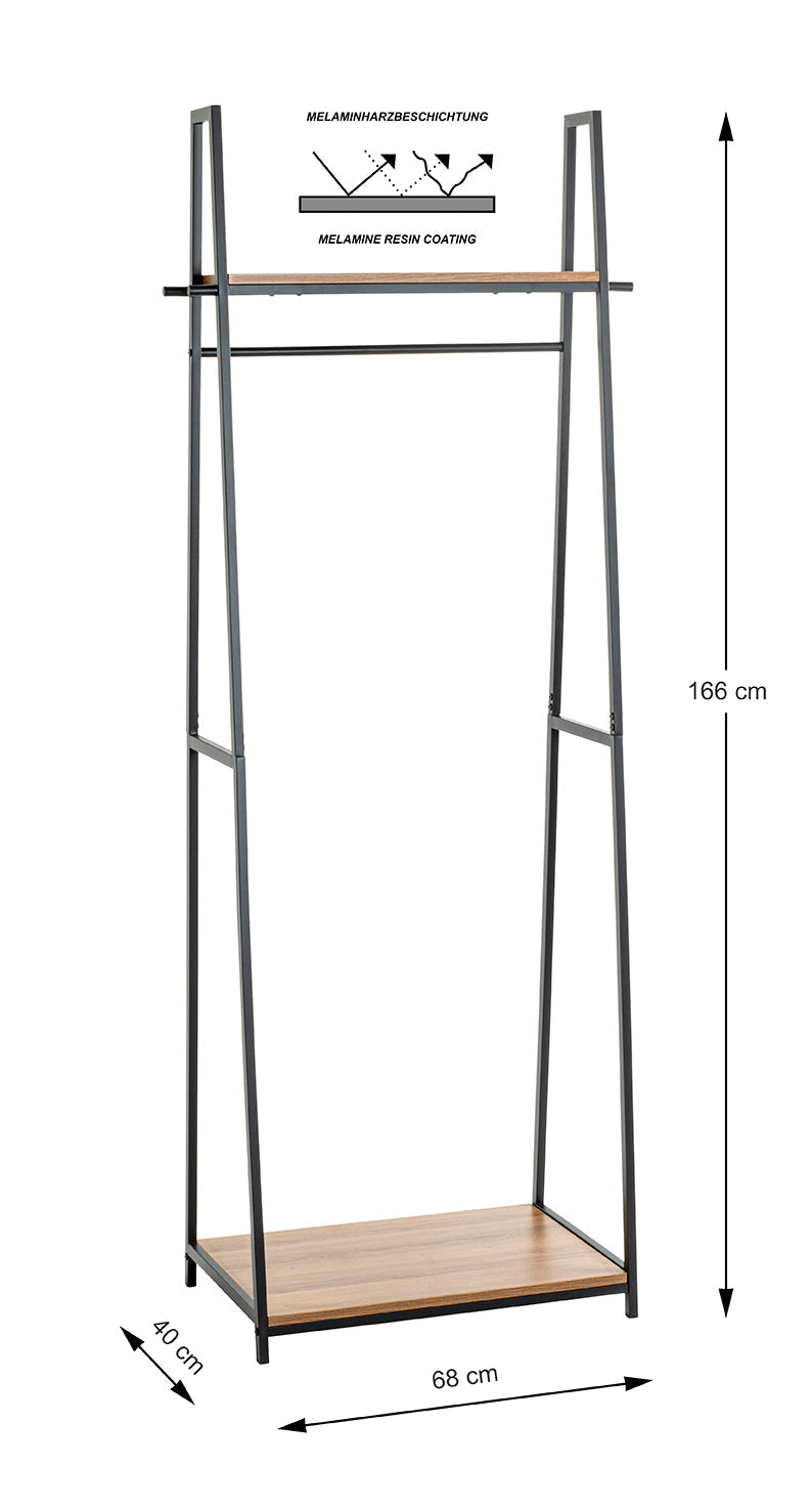 HAKU Möbel Garderobenständer aus MDF kratzbeständig in Schwarz, 68 x 40 cm, H 166 cm in Eiche, Schwarz