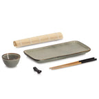 Sushi-Set grau mit Stäbchen, Schale, Platte und Bambusmatte - Asiatisches Geschirr Set