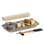 Sushi Set mit Serviertablett, Stäbchen, Schale und Bambusmatte