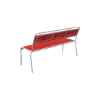 Moderne Gartenbank mit rotem Kunststoff und silbernem Aluminium-Gestell für Terrasse
