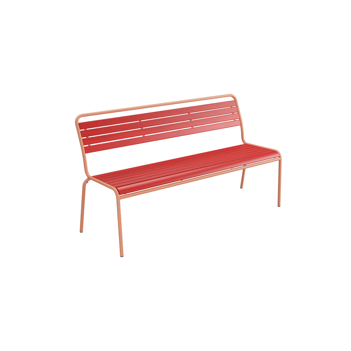 Rote Gartenbank aus Metall mit Rückenlehne, modernes Design für Balkon und Terrasse