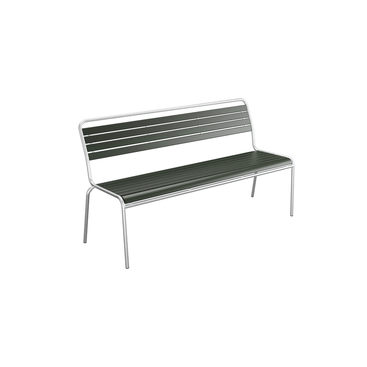 Moderne Gartenbank aus Aluminium mit grünen Lamellen, Outdoor-Sitzbank für Terrasse und Garten