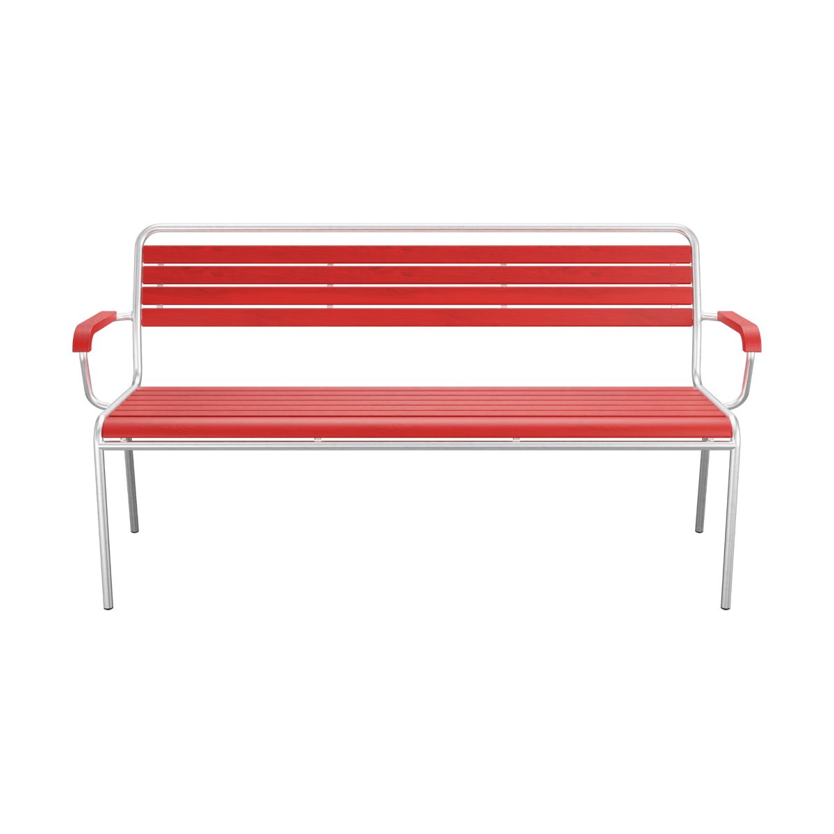 Moderne Gartenbank mit roten Lamellen und Aluminium-Gestell | Outdoor Sitzbank