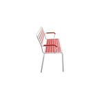 Moderner Stuhl mit roten Lamellen und Armlehnen, Aluminium-Gestell, Design-Möbel