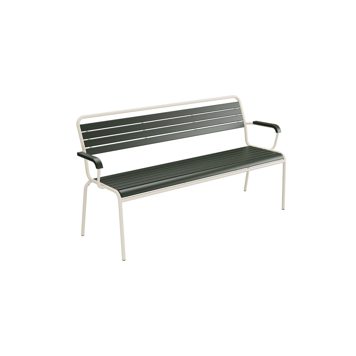 Gartenbank mit Armlehnen, grüne Kunststofflatten und Aluminium-Rahmen, robust und wetterfest