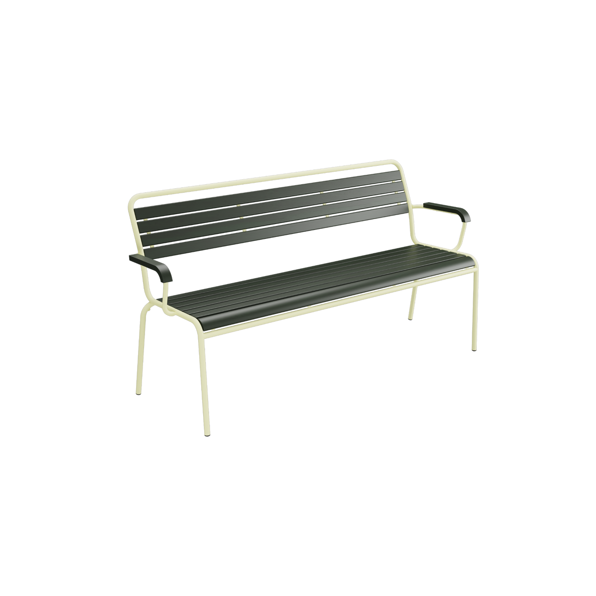 Gartenbank mit Armlehnen, grüne Metall-Sitzbank für Terrasse und Balkon, 3-Sitzer