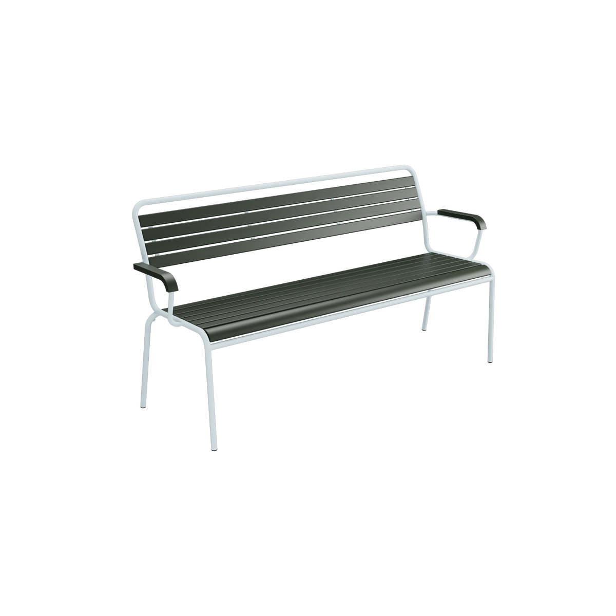 Gartenbank aus Aluminium mit grünen Lamellen, moderne Design-Bank für Terrasse und Außenbereich