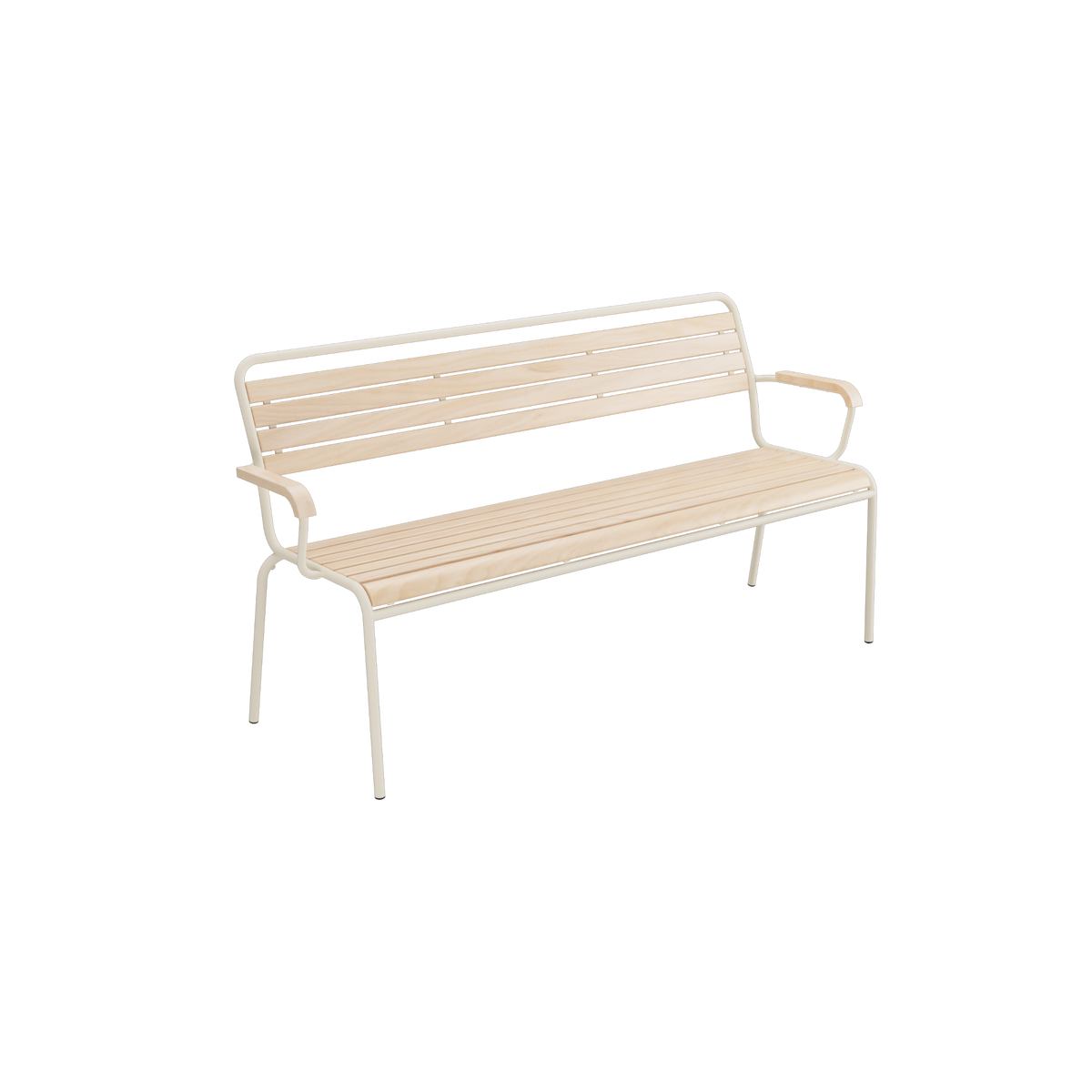Gartenbench mit Rückenlehne aus Metall und Holz, Creme, 3-Sitzer Outdoor Bank