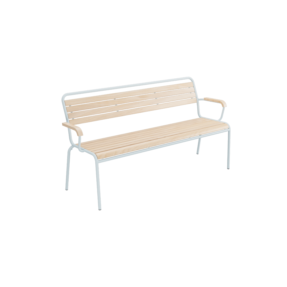 Gartenbank mit Holzlattung und Aluminium-Rahmen, modern und wetterfest für Terrasse und Garten.